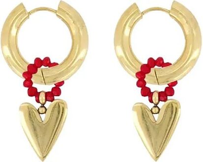Zusss Oorbel Hanger Met Gouden Hartje Rood/goud