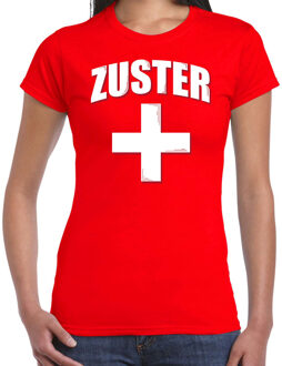 Zuster met kruis verkleed t-shirt rood voor dames XS