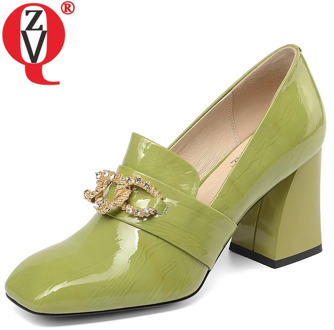 ZVQ hot sale women pumps 2019 spring new fashion patent leather shoes women high square heel slip-on square toe metal decoration