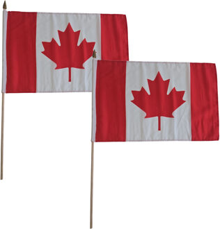 Zwaaivlag Canada - 2x - luxe - 30 x 45 cm - op lange stok - Feestartikelen / versiering