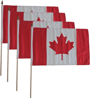 Zwaaivlag Canada - 4x - luxe - 30 x 45 cm - op lange stok - Feestartikelen / versiering
