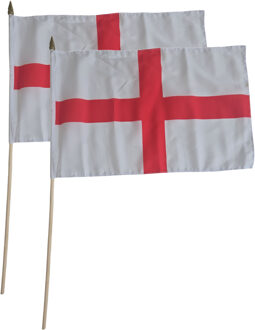 Zwaaivlag Engeland Sint George - 2x - op stok - 30 x 45 cm vlag - Supporters - feestartikelen