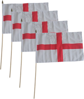 Zwaaivlag Engeland Sint George - 4x - op stok - 30 x 45 cm vlag - Supporters - feestartikelen