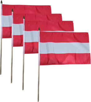 Zwaaivlag/handvlag Oostenrijk - Set van 4x stuks - 30 x 45 cm - op houten stok - Versiering landen