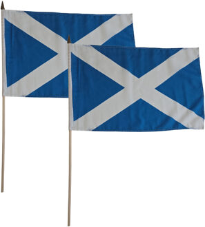 Zwaaivlag Schotland - 2x - blauw/wit - polyester - 30x45 cm - op stok Multi