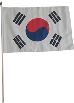 Zwaaivlag Zuid-Korea - wit - polyester - 30 x 45 cm - op stok - feestversiering