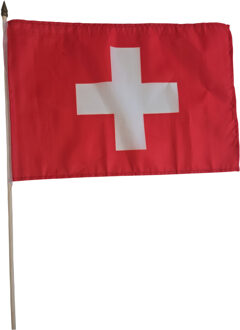 Zwaaivlag Zwitserland - 30 x 45 cm - op stok - luxe kwaliteit - Zwitserse versiering