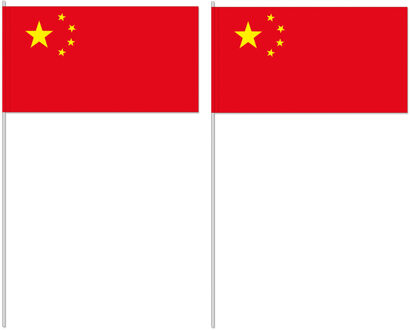 Zwaaivlaggetje China - 12 x 24 cm - stokje 40 cm - Chinese versiering - handvlag - vlaggetje