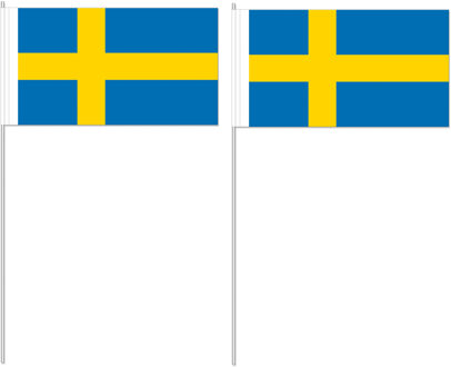 Zwaaivlaggetje Zweden - 50x - 12 x 24 cm - stokje 40 cm - Zweedse versiering - handvlag - vlaggetje