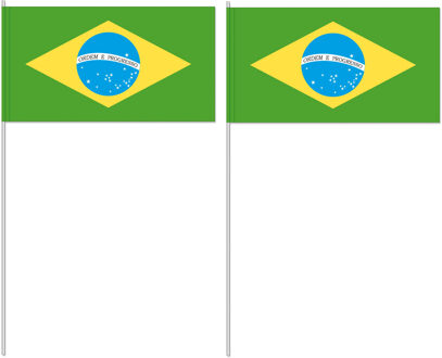 Zwaaivlaggetjes Brazilie - 10x - 12 x 24 cm - papier - landen versiering - supporters - stokje 40 cm