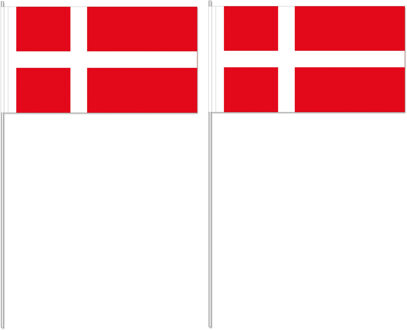 Zwaaivlaggetjes Denemerken - 12 x 24 cm - papier - landen versiering - supporters - stokje 40 cm