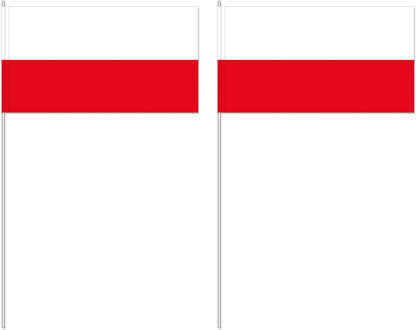 Zwaaivlaggetjes Polen - 50x - 12 x 24 cm - papier - landen versiering - supporters - stokje 40 cm Multi