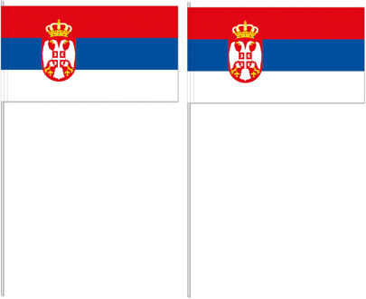 Zwaaivlaggetjes Servi? - 10x - 12 x 24 cm - handvlaggetjes - versiering - Servische feestartikelen Multi