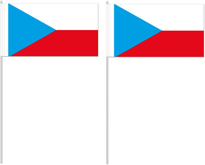 Zwaaivlaggetjes Tjechie - 10x - 12 x 24 cm - papier - landen versiering - supporters - stokje 40 cm Multi