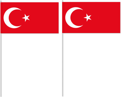 Zwaaivlaggetjes Turkije - 100x - papier - 12x24 cm - vlag op stokje - feest