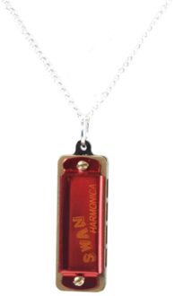 Zwaan 4 Hole 8 Tone Mini Harmonica Met Ketting Voor Kids (Zilver) rood