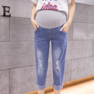 Zwangere Vrouwen Zomer Buik Jeans Knielange Hoge Taille Moederschap Denim Broek Verstelbare Taille Casual Katoenen Capri Broek