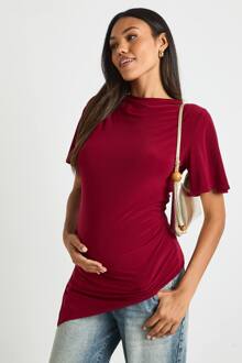 Zwangerschaps Asymmetrische Zoom Top Met Korte Mouwen, Berry - 44