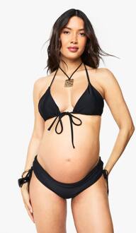 Zwangerschaps-Bikini Met Strik Aan De Voorkant, Driehoekige Pasvorm, Hoog Getailleerd En Met Geruikte Zijkant, Black - 46