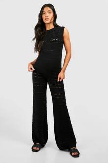 Zwangerschaps-Crochet Tuniek En Wijde Pijp Gebreide Set, Black - 40