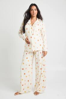 Zwangerschaps Halloween Pyjama Set Met Pompoenprint Shirt En Broek, Orange - 44