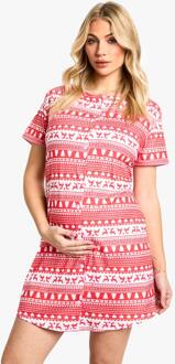 Zwangerschaps Kerst Fairisle-Print 2-Pack Peached Button Down Nachtjurk, Multi - 42