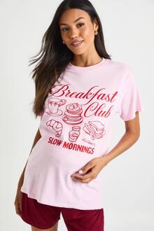 Zwangerschaps Ontbijtclub Shirt & Pyjama Short Set, Red - 46