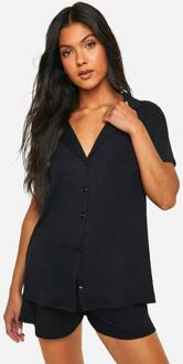 Zwangerschaps Peached Overhemd Met Knopen En Korte Pyjama Set, Black - 38