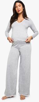 Zwangerschaps Pyjama Set Met Lange Mouwen Jersey Top En Broek, Ash Grey - 38