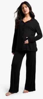 Zwangerschaps Pyjama Set Met Lange Mouwen Top & Pantalon, Black - 40