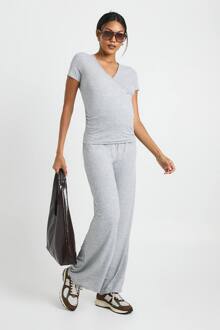 Zwangerschaps Soft Rib Wrap Top & Broek Lounge Set, Grey - 40