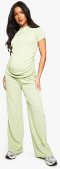 Zwangerschaps T-Shirt Met Geruchte Zijkant En Set Met Wijde Broek, Sage - 40