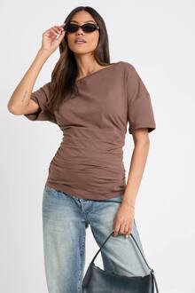 Zwangerschaps T-Shirt Met Schouderloos Model En Korte Mouwen, Chocolate - 40