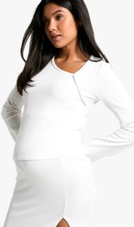 Zwangerschaps Top Met Getextureerde Rib, Asymmetrische Hals En Lange Mouwen, Cream - 40