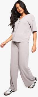 Zwangerschaps V-Hals Button Down Losse Pasvorm Co-Ord, Grey - 36