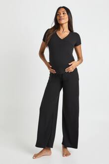 Zwangerschaps Zachte Rib Wrap Top & Broek Loungewear Set, Black - 46