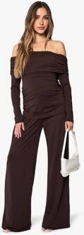 Zwangerschapsbandeau Geraffelde Top En Wijde Pijpenbroek Set, Chocolate - 38