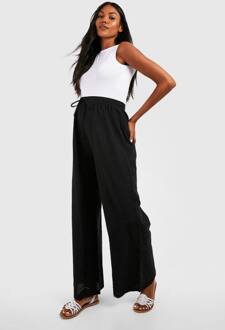 Zwangerschapsbroek In Linnen-Look Met Trekkoord En Wijde Pijpen, Black - 38