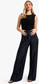 Zwangerschapsbroek Met Brede Geplisseerde Stof, Elastische Tailleband En Trekkoord, Wijde Pijpen, Navy - 44