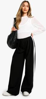 Zwangerschapsbroek Met Contrasterende Zijstrepen En Wijde Pijpen, Black - 40