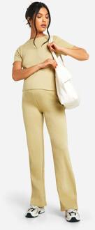 Zwangerschapsbroek Met Geribbelde Stof En Wijde Pijpen, Olive - 44