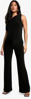 Zwangerschapsjumpsuit Met Dubbele Laag, Glijdende Stof, Off-Shoulder, Plooidetail En Wijde Pijp, Black - 44