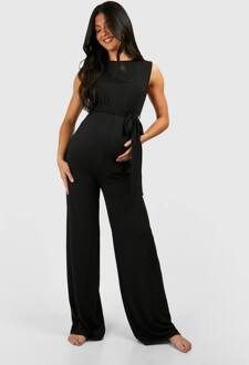 Zwangerschapsjumpsuit Met Geribbelde Tailleband En Mouwloos Lounge-Ontwerp, Black - 38