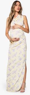 Zwangerschapsjurk Met Bloemenprint, Geruched Cowl-Nek Maxi-Jurk, Cream - 40