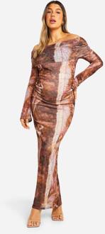 Zwangerschapsjurk Met Mesh En Slangenprint, Opvouwbare Bardot Midaxi-Jurk, Multi - 36