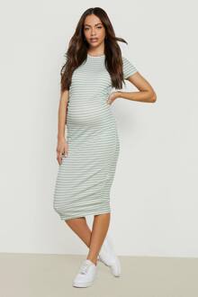 Zwangerschapsjurk Met Strepen En Korte Mouwen Midi, Sage - 44