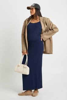 Zwangerschapsjurk Met Textuur, Scoophals, Lange Mouwen En Maxi-Lengte, Navy - 42