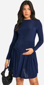 Zwangerschapsjurk Slinky Met Scheve Halslijn En Geplooide Details Mini-Jurk, Navy - 38