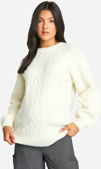 Zwangerschapskabeltrui Oversized Ronde Hals Trui, Cream - 44