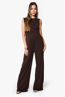Zwangerschapsrib Mouwloze Knoopdetail Lounge Jumpsuit, Chocolate - 42